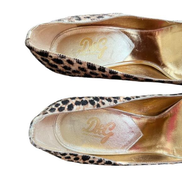 Dolce & Gabbana Women’s Vintage Peep Toe Gold Bow Leopard Print Pump Heels Sz 40 - Picture 4 of 13